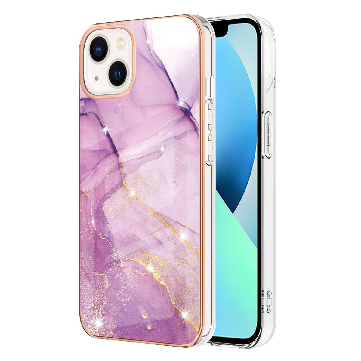 ELECTROPRIME Electroplating Marble Pattern Dual-side IMD TPU Shockproof Phone Case For iPhone 15 Plus(Purple 001)