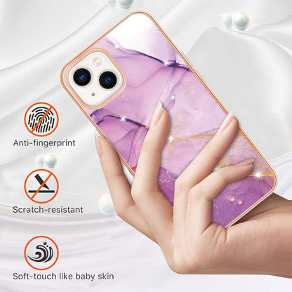 ELECTROPRIME Electroplating Marble Pattern Dual-side IMD TPU Shockproof Phone Case For iPhone 15 Plus(Purple 001)
