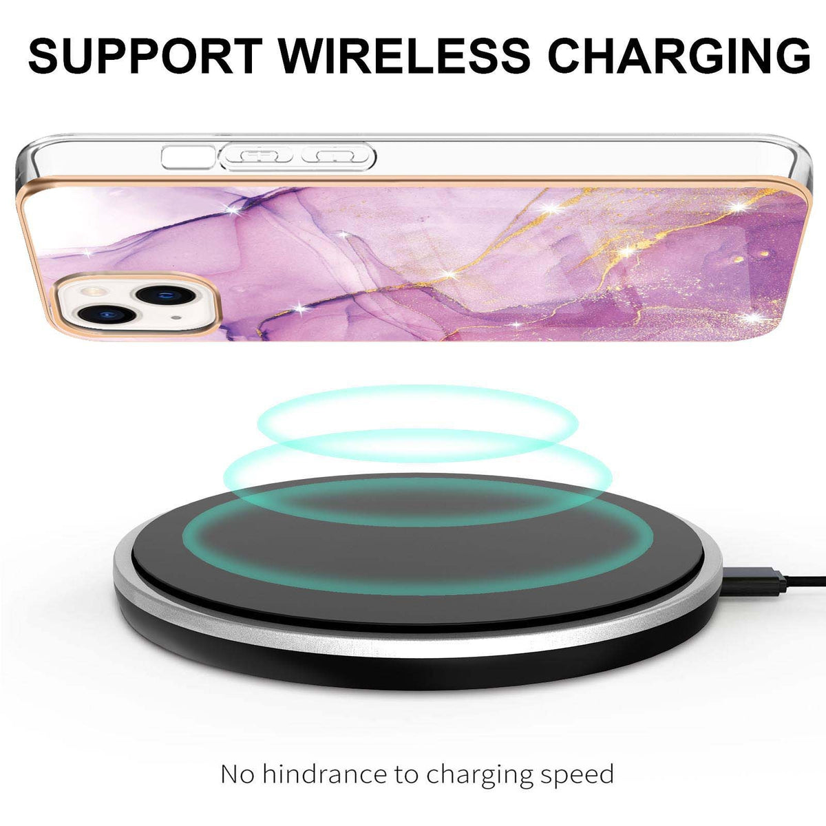 ELECTROPRIME Electroplating Marble Pattern Dual-side IMD TPU Shockproof Phone Case For iPhone 15 Plus(Purple 001)