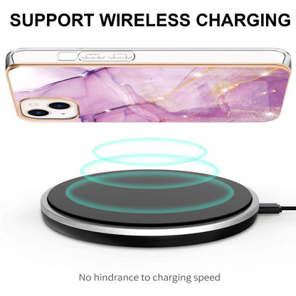 ELECTROPRIME Electroplating Marble Pattern Dual-side IMD TPU Shockproof Phone Case For iPhone 15 Plus(Purple 001)