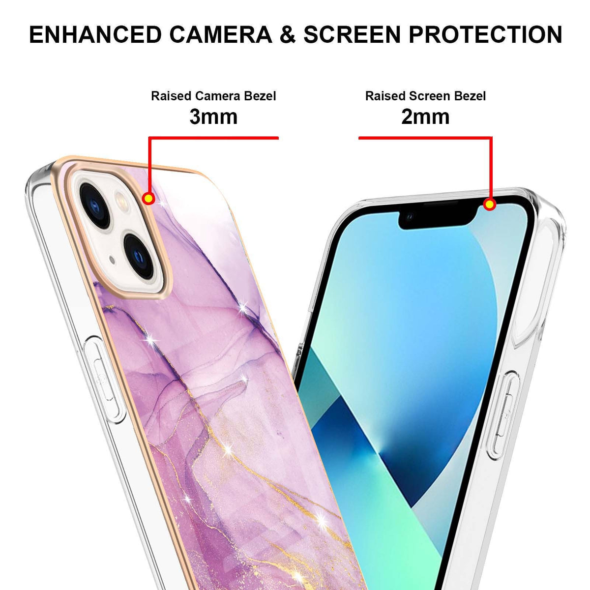 ELECTROPRIME Electroplating Marble Pattern Dual-side IMD TPU Shockproof Phone Case For iPhone 15 Plus(Purple 001)