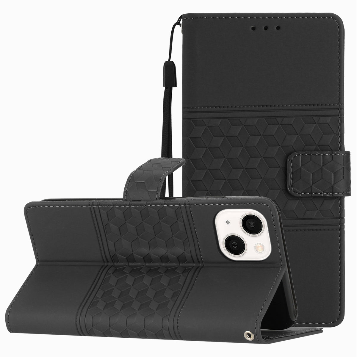 ELECTROPRIME For iPhone 15 Diamond Embossed Skin Feel Leather Phone Case(Black)