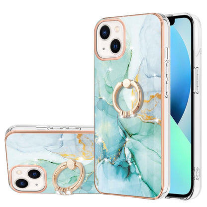 ELECTROPRIME For iPhone 15 Electroplating Marble Pattern IMD TPU Shockproof Case with Ring Holder(Green 003)