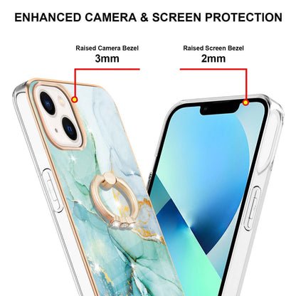 ELECTROPRIME For iPhone 15 Electroplating Marble Pattern IMD TPU Shockproof Case with Ring Holder(Green 003)