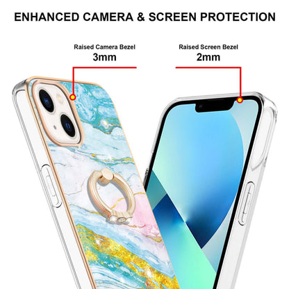 ELECTROPRIME For iPhone 15 Electroplating Marble Pattern IMD TPU Shockproof Case with Ring Holder(Green 004)