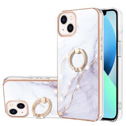 ELECTROPRIME For iPhone 15 Electroplating Marble Pattern IMD TPU Shockproof Case with Ring Holder(White 006)
