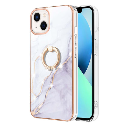 ELECTROPRIME For iPhone 15 Electroplating Marble Pattern IMD TPU Shockproof Case with Ring Holder(White 006)
