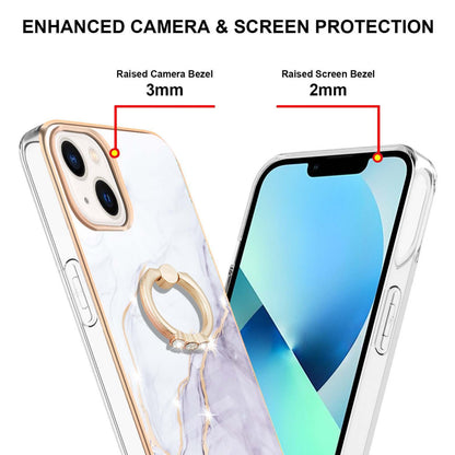 ELECTROPRIME For iPhone 15 Electroplating Marble Pattern IMD TPU Shockproof Case with Ring Holder(White 006)