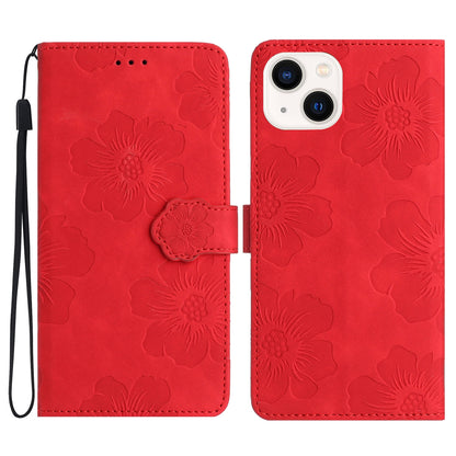 ELECTROPRIME For iPhone 15 Plus Flower Embossing Pattern Leather Phone Case(Red)