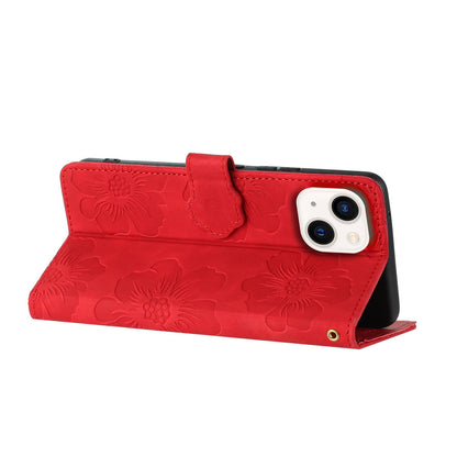 ELECTROPRIME For iPhone 15 Plus Flower Embossing Pattern Leather Phone Case(Red)