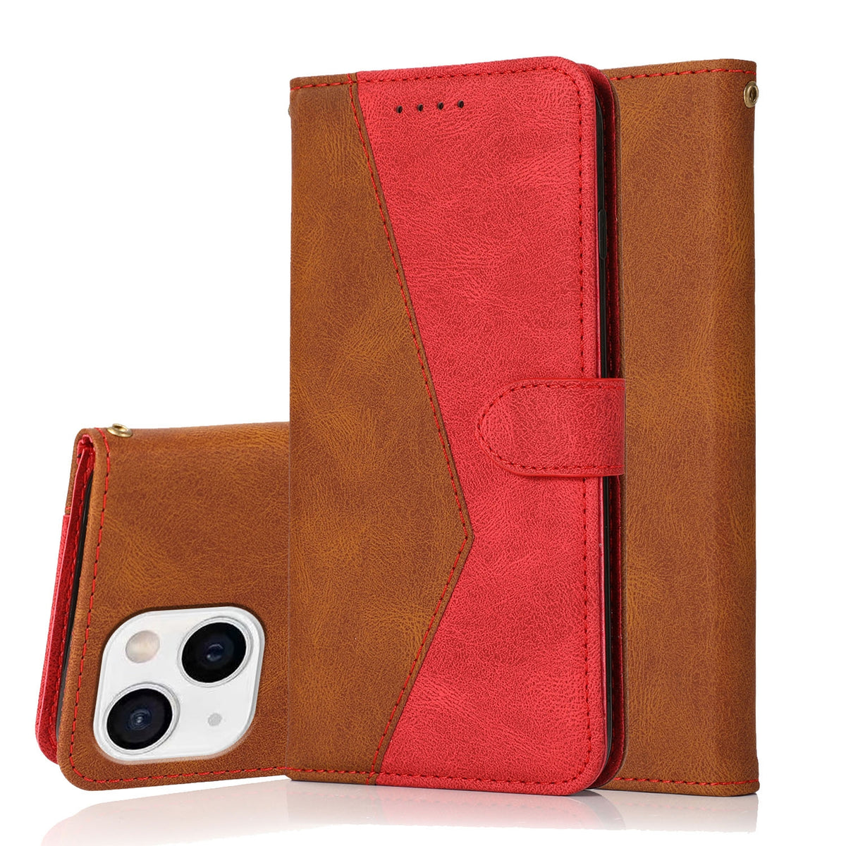 ELECTROPRIME For iPhone 15 Plus Dual-color Stitching Leather Phone Case(Brown Red)