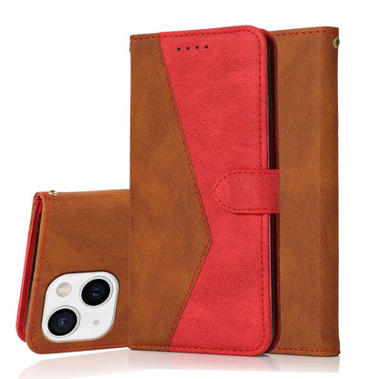 ELECTROPRIME For iPhone 15 Plus Dual-color Stitching Leather Phone Case(Brown Red)