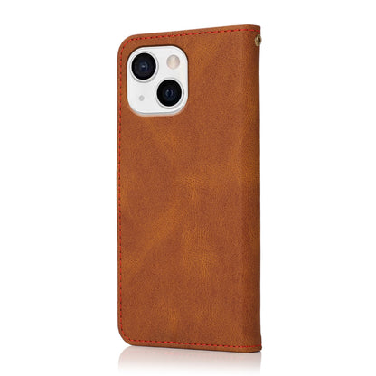 ELECTROPRIME For iPhone 15 Plus Dual-color Stitching Leather Phone Case(Brown Red)