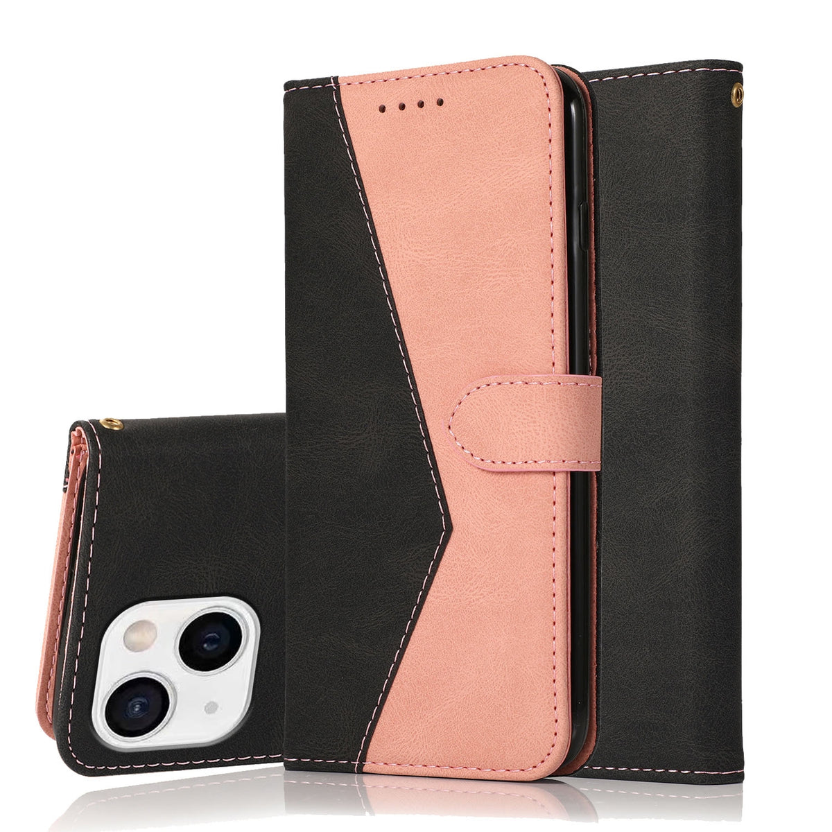 ELECTROPRIME For iPhone 15 Dual-color Stitching Leather Phone Case(Black Rose Gold)