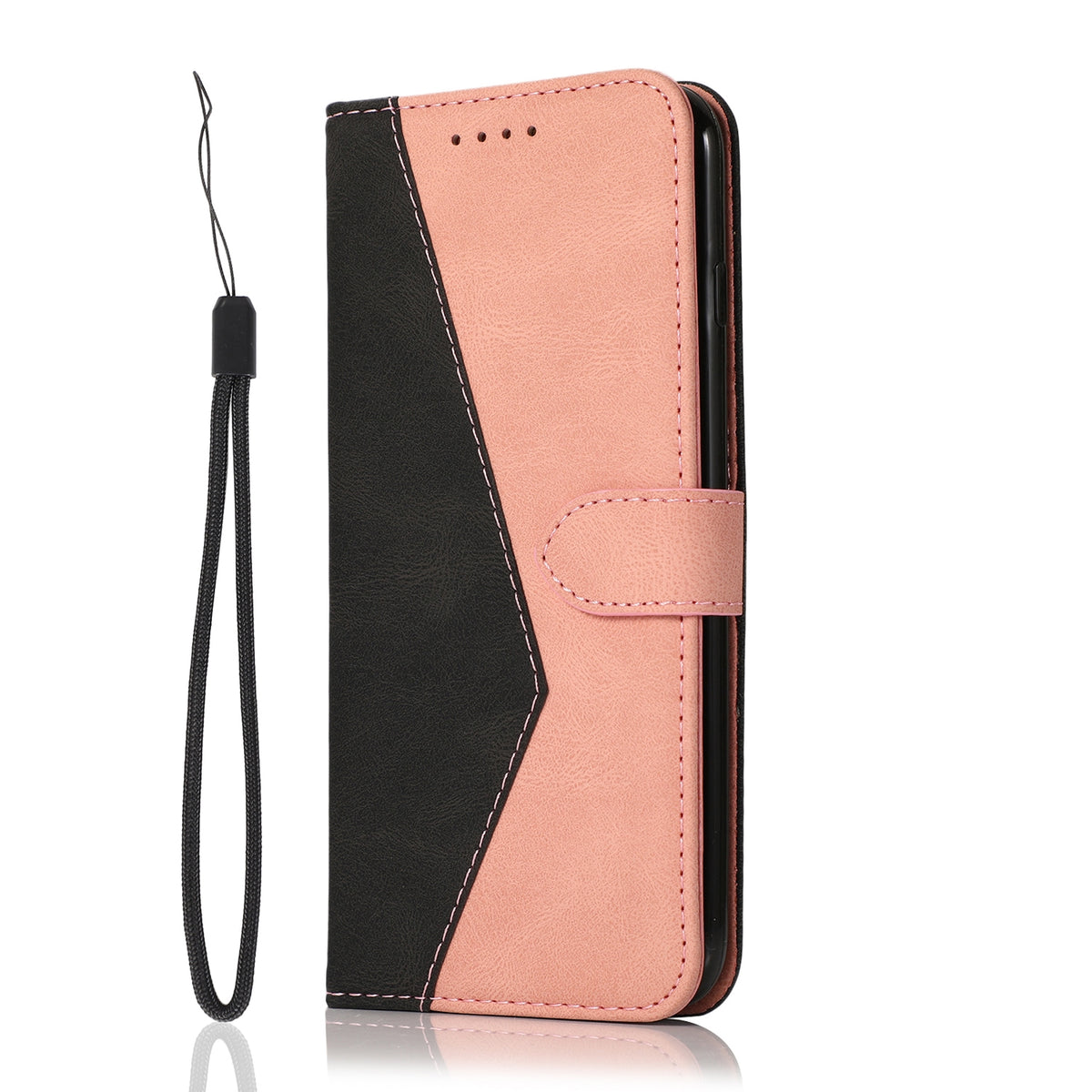 ELECTROPRIME For iPhone 15 Dual-color Stitching Leather Phone Case(Black Rose Gold)