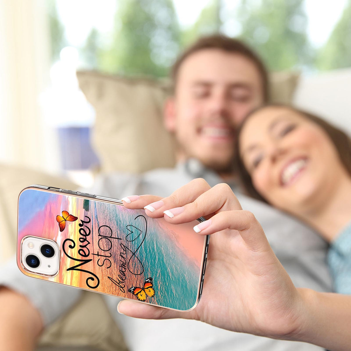 ELECTROPRIME For iPhone 15 Electroplating Pattern IMD TPU Shockproof Case(Dream Chasing Butterfly)