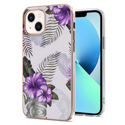ELECTROPRIME For iPhone 15 Electroplating Pattern IMD TPU Shockproof Case(Purple Flower)