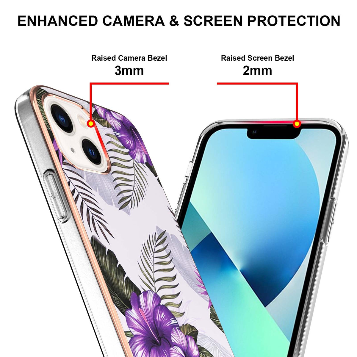 ELECTROPRIME For iPhone 15 Electroplating Pattern IMD TPU Shockproof Case(Purple Flower)