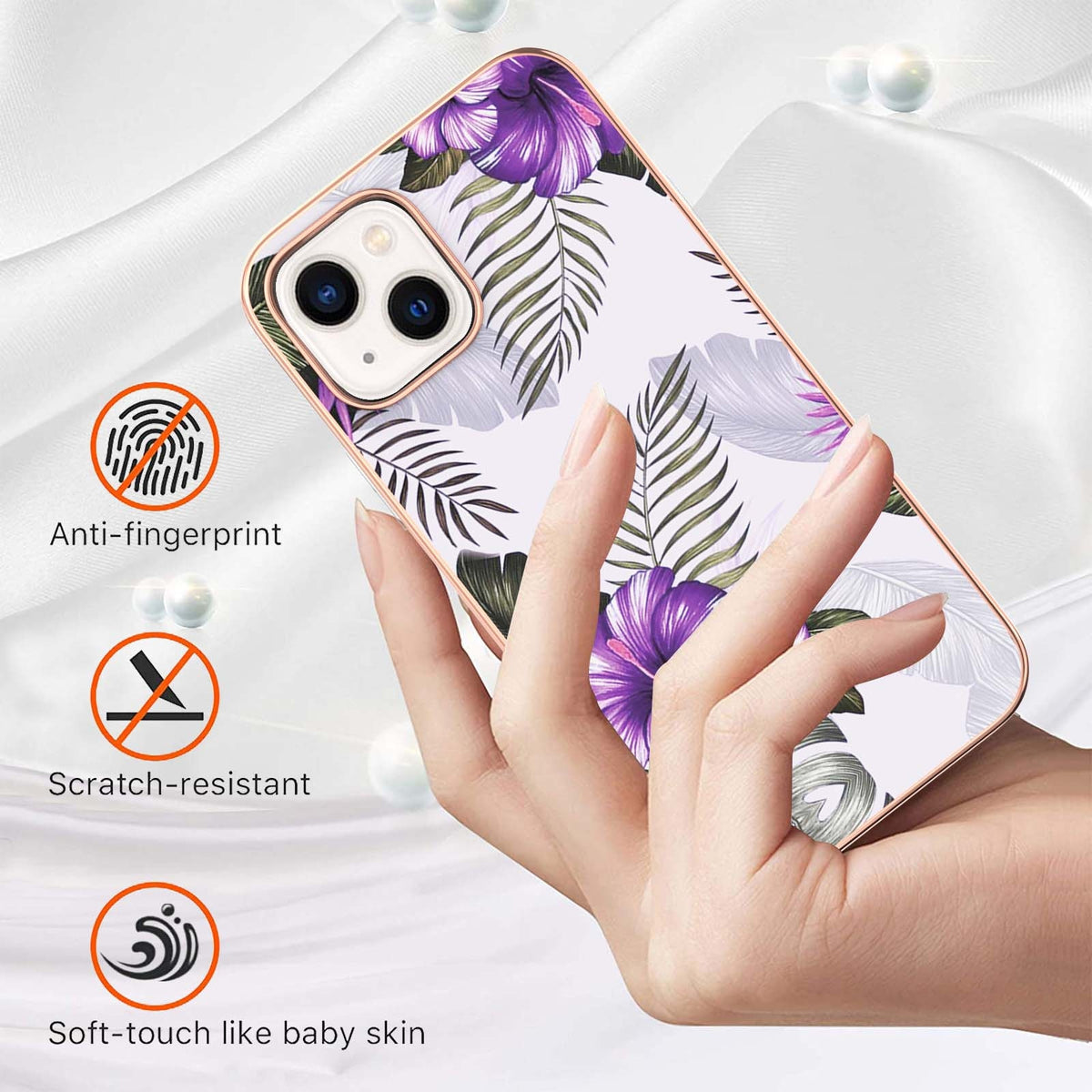 ELECTROPRIME For iPhone 15 Electroplating Pattern IMD TPU Shockproof Case(Purple Flower)