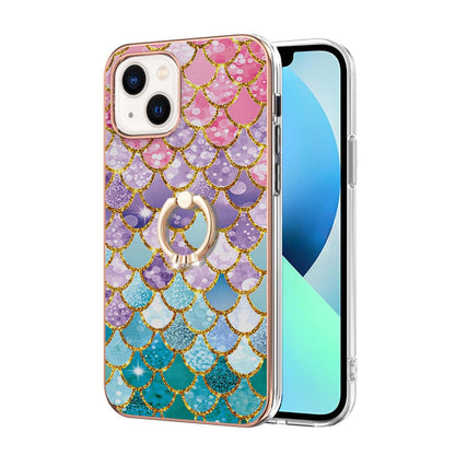 ELECTROPRIME For iPhone 15 Electroplating Pattern IMD TPU Shockproof Case with Rhinestone Ring Holder(Colorful Scales)