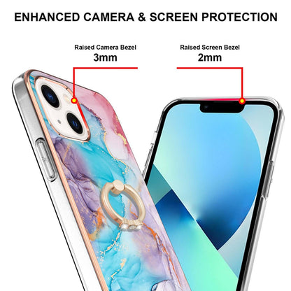 ELECTROPRIME For iPhone 15 Electroplating Pattern IMD TPU Shockproof Case with Rhinestone Ring Holder(Milky Way Blue Marble)