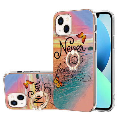 ELECTROPRIME For iPhone 15 Electroplating Pattern IMD TPU Shockproof Case with Rhinestone Ring Holder(Dream Chasing Butterfly)
