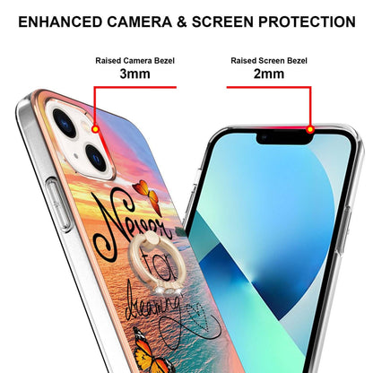 ELECTROPRIME For iPhone 15 Electroplating Pattern IMD TPU Shockproof Case with Rhinestone Ring Holder(Dream Chasing Butterfly)