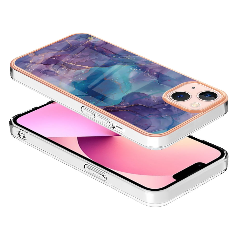 ELECTROPRIME For iPhone 15 Plus Electroplating Marble Dual-side IMD Phone Case(Purple 016)