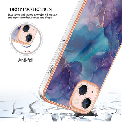 ELECTROPRIME For iPhone 15 Plus Electroplating Marble Dual-side IMD Phone Case(Purple 016)