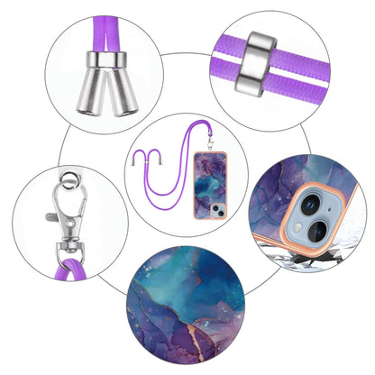 ELECTROPRIME For iPhone 15 Electroplating Marble Dual-side IMD Phone Case with Lanyard(Purple 016)