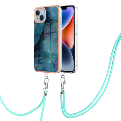 ELECTROPRIME For iPhone 15 Electroplating Marble Dual-side IMD Phone Case with Lanyard(Green 017)