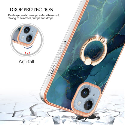 ELECTROPRIME For iPhone 15 Electroplating Marble Dual-side IMD Phone Case with Ring(Green 017)