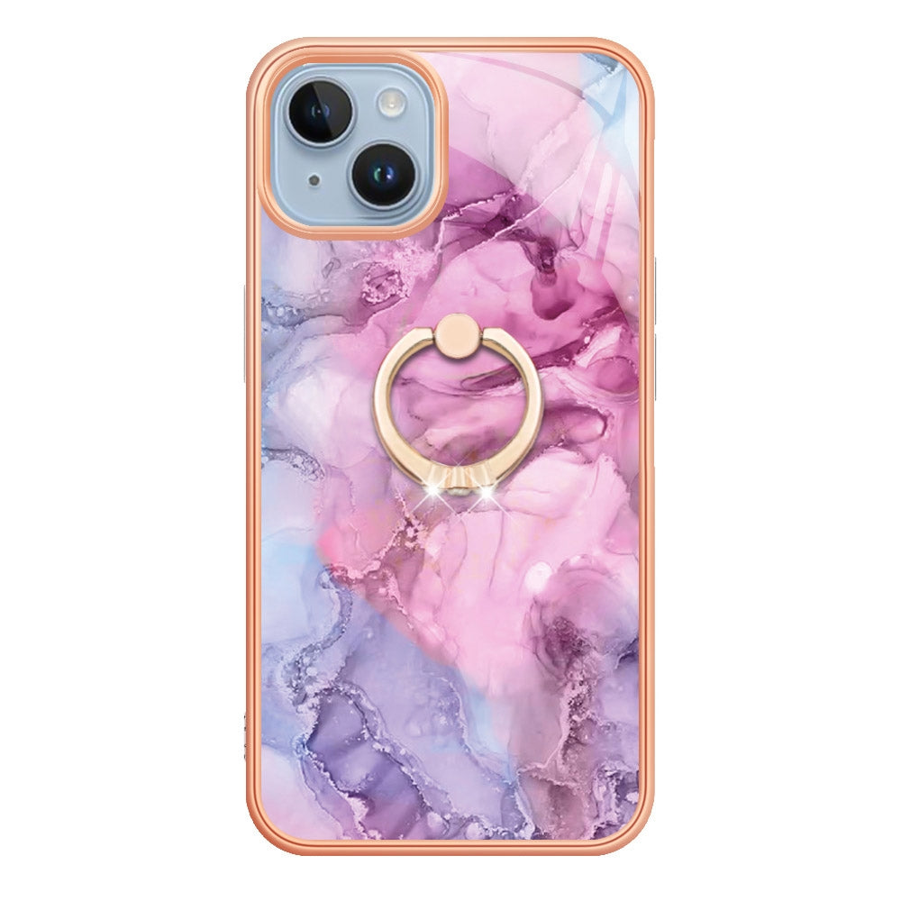 ELECTROPRIME For iPhone 15 Electroplating Marble Dual-side IMD Phone Case with Ring(Pink 013)