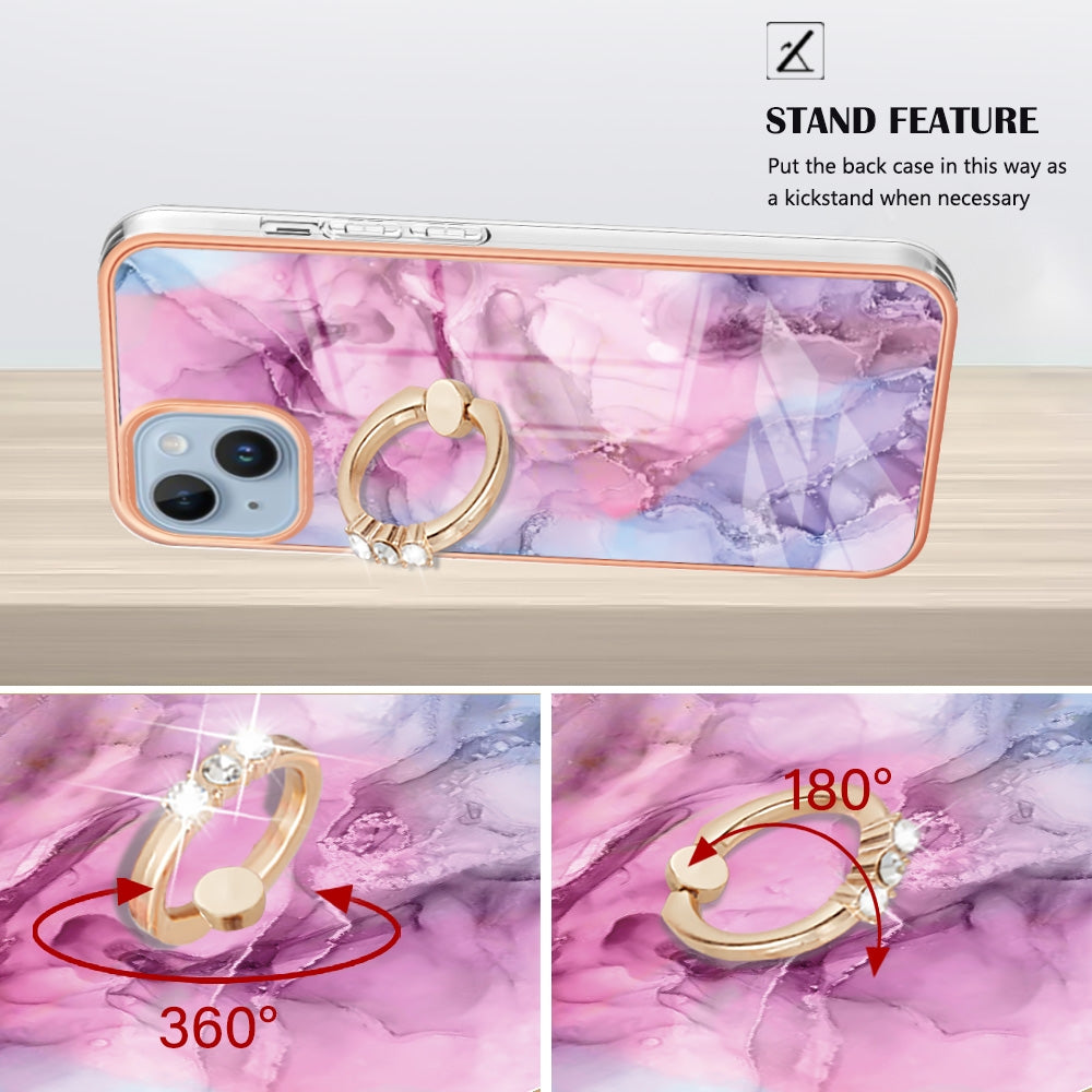ELECTROPRIME For iPhone 15 Electroplating Marble Dual-side IMD Phone Case with Ring(Pink 013)