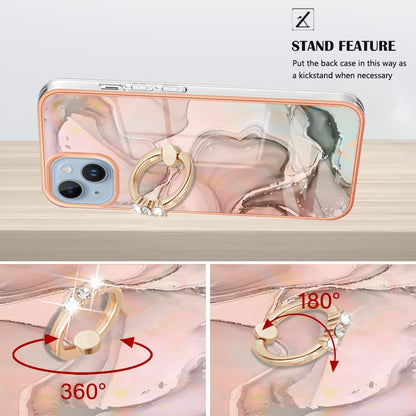ELECTROPRIME For iPhone 15 Electroplating Marble Dual-side IMD Phone Case with Ring(Rose Gold 015)