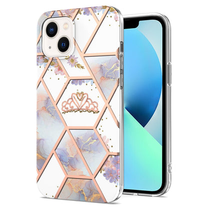 ELECTROPRIME For iPhone 15 Electroplating Splicing Marble Flower Pattern TPU Shockproof Case(Crown)