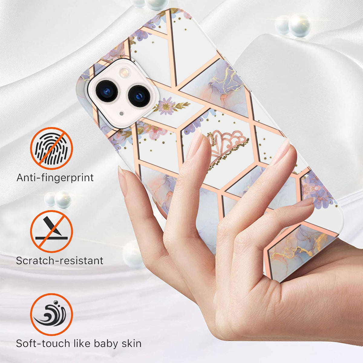 ELECTROPRIME For iPhone 15 Electroplating Splicing Marble Flower Pattern TPU Shockproof Case(Crown)