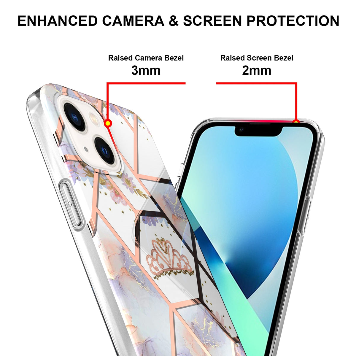 ELECTROPRIME For iPhone 15 Electroplating Splicing Marble Flower Pattern TPU Shockproof Case(Crown)
