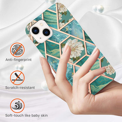 ELECTROPRIME For iPhone 15 Electroplating Splicing Marble Flower Pattern TPU Shockproof Case(Blue Flower)