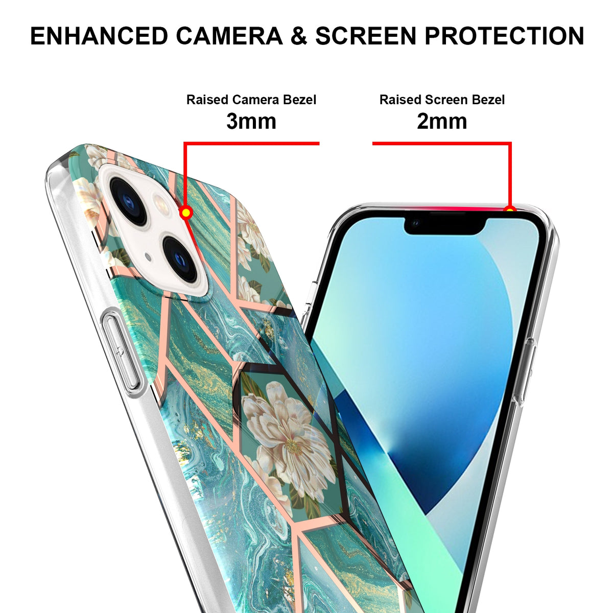 ELECTROPRIME For iPhone 15 Electroplating Splicing Marble Flower Pattern TPU Shockproof Case(Blue Flower)