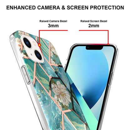 ELECTROPRIME For iPhone 15 Electroplating Splicing Marble Flower Pattern TPU Shockproof Case(Blue Flower)