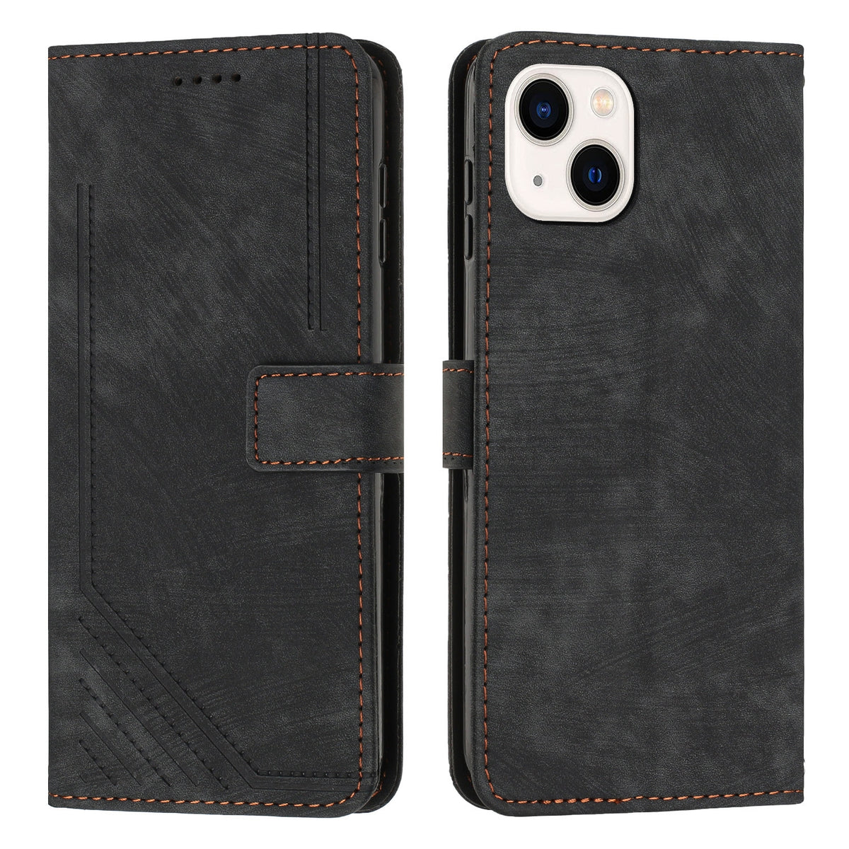ELECTROPRIME For iPhone 15 Plus Skin Feel Stripe Pattern Leather Phone Case with Lanyard(Black)