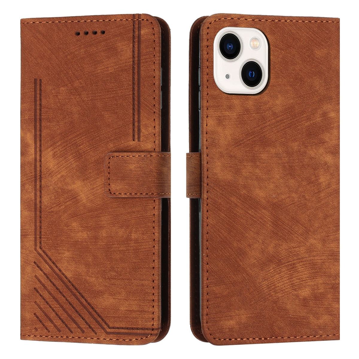 ELECTROPRIME For iPhone 15 Skin Feel Stripe Pattern Leather Phone Case with Lanyard(Brown)