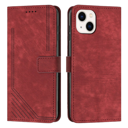 ELECTROPRIME For iPhone 15 Skin Feel Stripe Pattern Leather Phone Case with Lanyard(Red)
