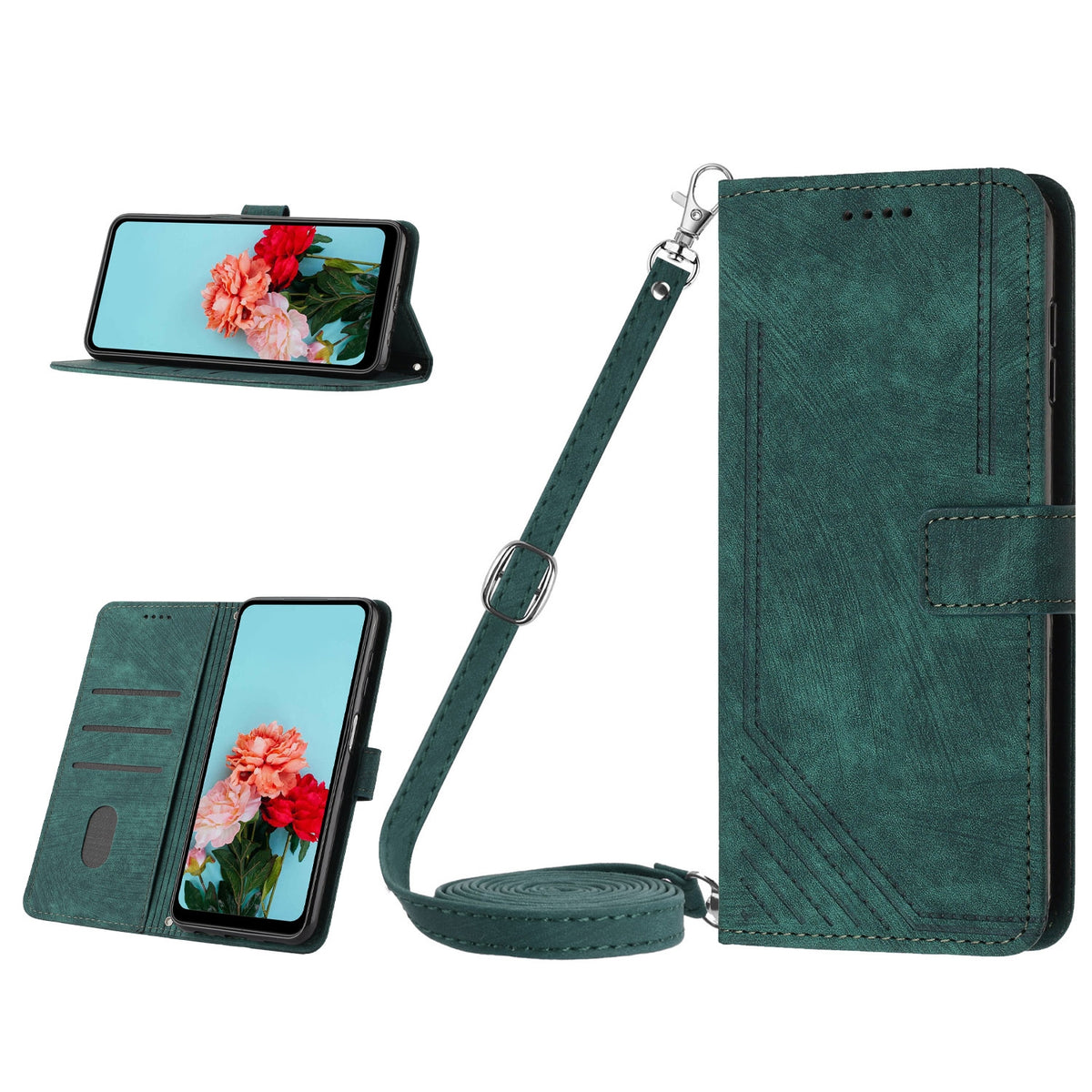 ELECTROPRIME For iPhone 15 Skin Feel Stripe Pattern Leather Phone Case with Lanyard(Green)