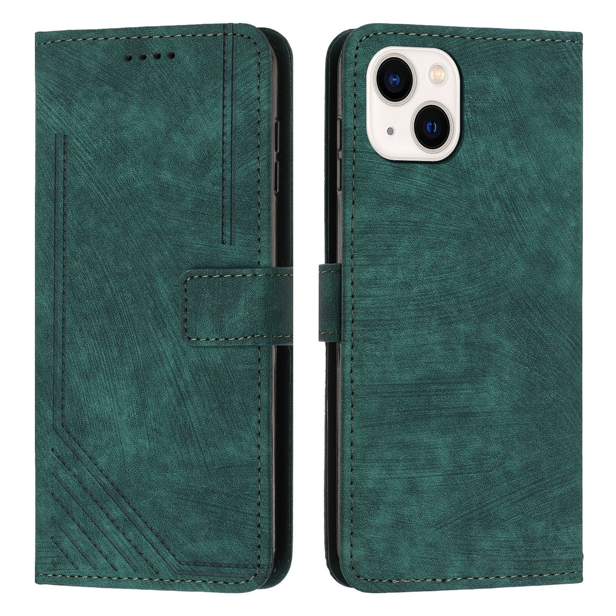 ELECTROPRIME For iPhone 15 Skin Feel Stripe Pattern Leather Phone Case with Lanyard(Green)