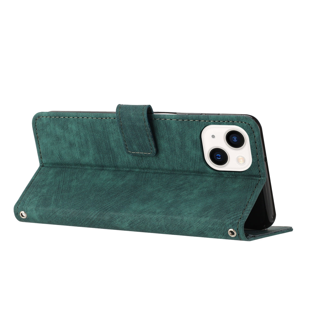 ELECTROPRIME For iPhone 15 Skin Feel Stripe Pattern Leather Phone Case with Lanyard(Green)