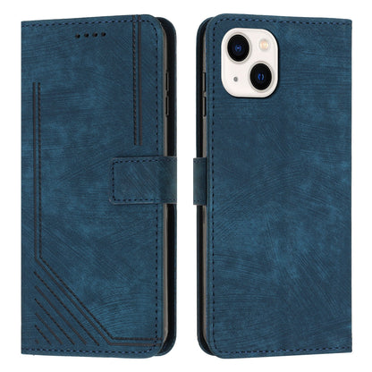 ELECTROPRIME For iPhone 15 Skin Feel Stripe Pattern Leather Phone Case with Lanyard(Blue)