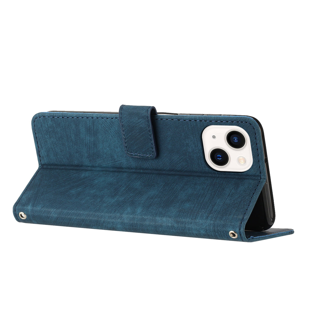 ELECTROPRIME For iPhone 15 Skin Feel Stripe Pattern Leather Phone Case with Lanyard(Blue)
