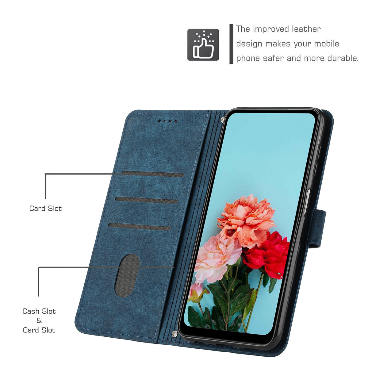ELECTROPRIME For iPhone 15 Skin Feel Stripe Pattern Leather Phone Case with Lanyard(Blue)
